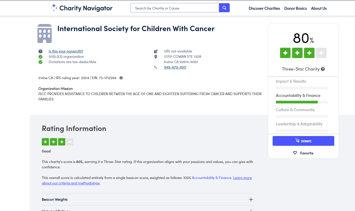 ISCC Ranking on Charity Navigator